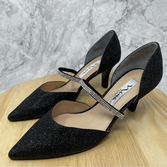 Nina Black Metallic Embellished Special Occasion Pumps Heels Sz 6 New - Picture 1 of 11